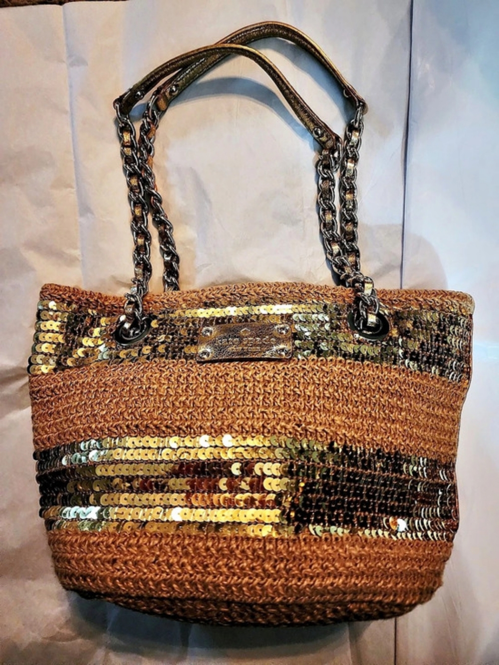 Kate Spade Sequin Stripe Tote in Tan & Gold - UNWORN